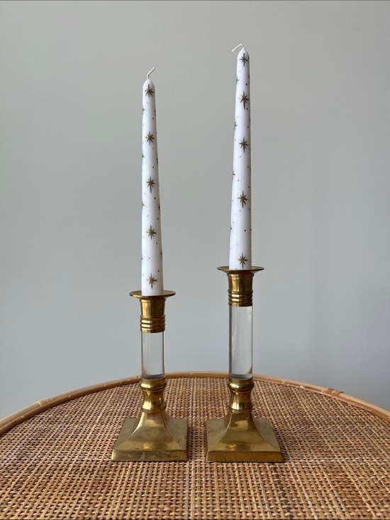 Vintage Other - Vintage Brass Lucite Candle Holders Pair Set of 2